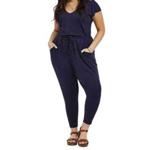 Torrid 3X Peacoat Navy Blue Jersey Dolman Sleeve Jumpsuit NWT Pockets Stretch